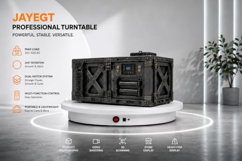 JAYEGT 24-Inch Electric Rotating Display Stand (White), 350-500 lb, 360° Turntable with Dual Motors