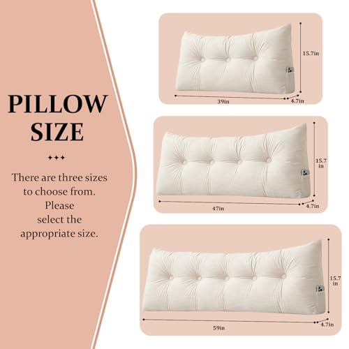 Triangular Wedge Headboard Pillow Twin XL - Ivory White Cushion 39x4.7x15.7in