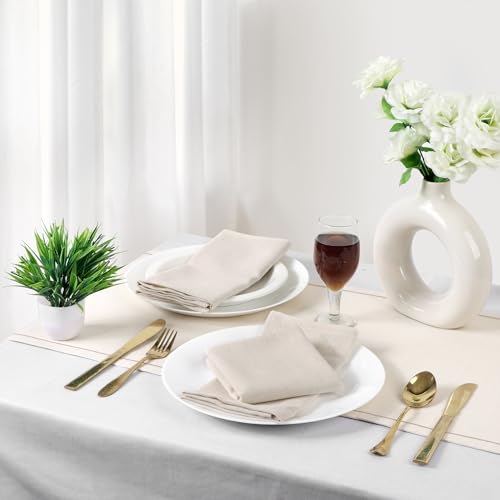 Cloth Napkins Set of 12 - 18x18 Inch Cotton Linen Blend Dinner Napkins, Ivory