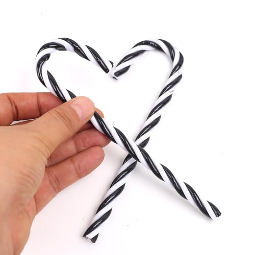 Herzwild 32Pcs Black & White 15cm Candy Cane Hanging Ornaments – Twisted Plastic Xmas Decor