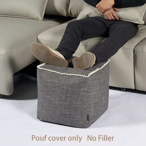 18-Inch Square Cotton Linen Pouf Ottoman Cover - Unstuffed Storage Footstool