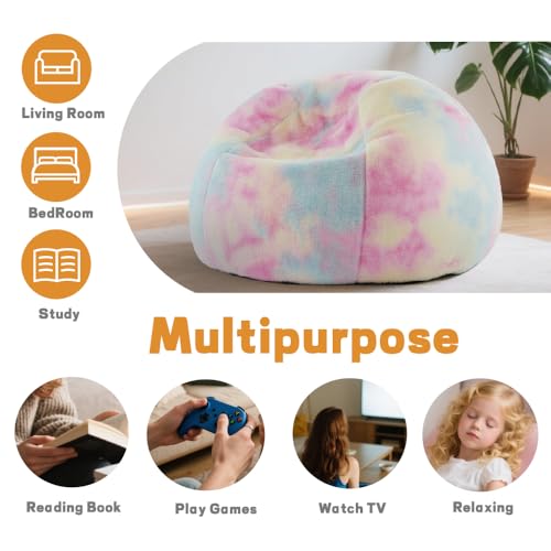 Rainbow Faux Rabbit Fur Memory Foam Bean Bag Chair for Kids