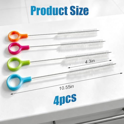 Extra Long Stainless Steel Straw Cleaner Brushes with Color Hanging Loops