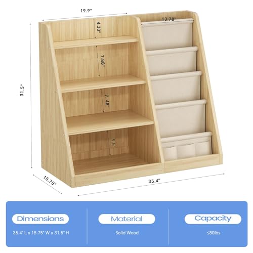 4-Tier Wooden Kids Bookshelf and Toy Storage Organizer for Playroom