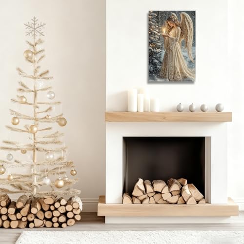 YMXDYMJSW Christmas Canvas Wall Art: Angel & Christmas Tree 20L x 16W