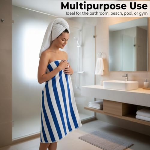 100% Cotton Cabana Stripe Beach Towels, Large Absorbent Pool Towels - 6 Pack