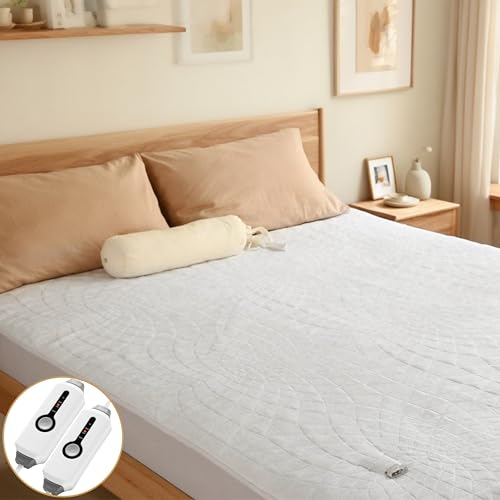 Queen Electric Mattress Pad with Dual Controllers, 4 Heat Levels