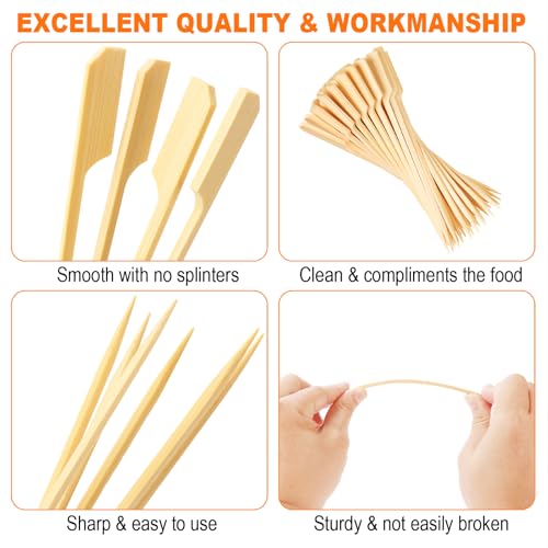 200-Piece Bamboo Appetizer Skewers, 6-Inch Flat Paddle Cocktail Picks