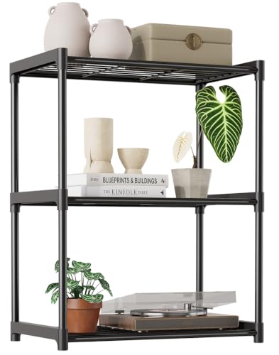 3-Tier Metal Storage Shelf Organizer for Pantry, Closet and Bathroom in Black