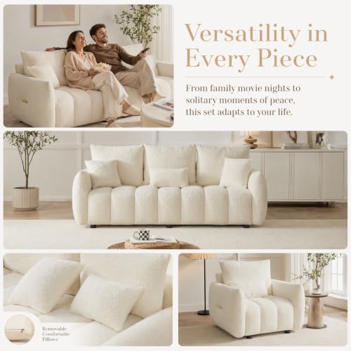 3-Piece Oversized Teddy Fleece Sofa Set with Wood Frame and Pillows