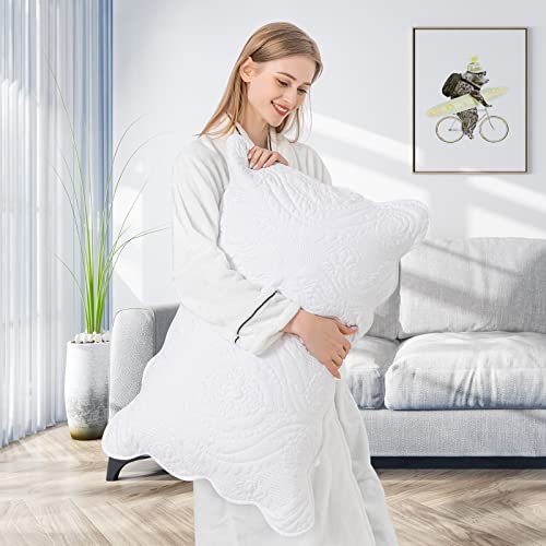 Quilted Pillow Shams Set of 2 - Standard Size 20x26 Inch White Pillow Covers