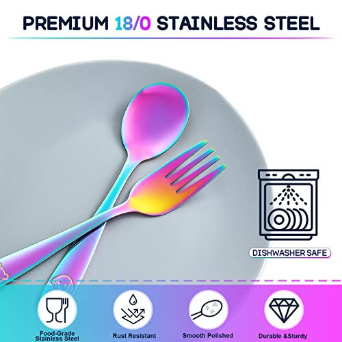 10-Piece Stainless Steel Rainbow Toddler Utensils Set with Forks and Spoons