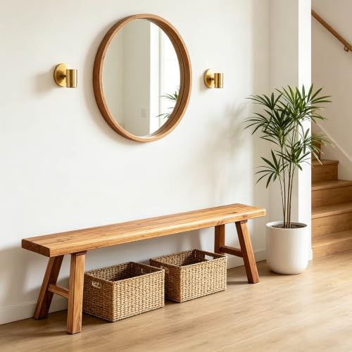 Sepsephiria Farmhouse Entryway Bench 32-inch Natural Solid Wood End of Bed Stool