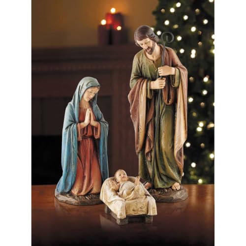Hand-Painted 16-Inch Nativity Set - Mary Joseph Jesus, 3-Piece Indoor Display