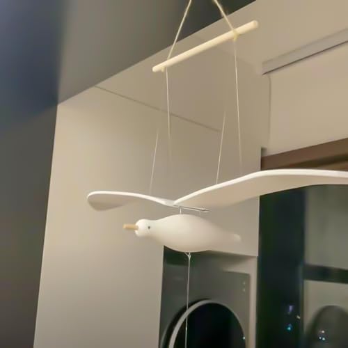 Wooden Flying Seagull Hanging Mobile, Kinetic Ceiling Art Decor, 105cm