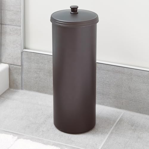 iDesign Freestanding Bathroom Toilet Paper Storage Holder with Lid for 3 Extra Rolls, 2-Pack, Bronze