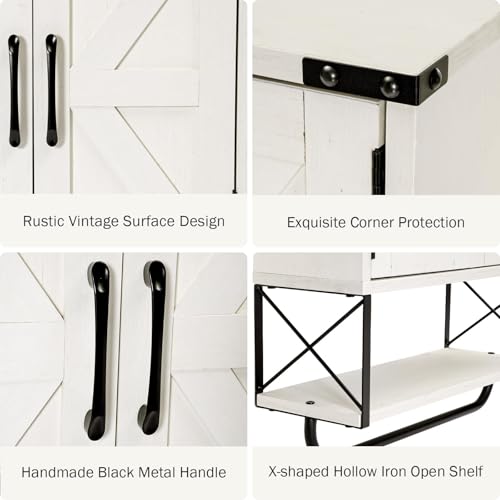 Farmhouse Medicine Cabinet with Barn Doors and Towel Rack, Wood Wall Storage