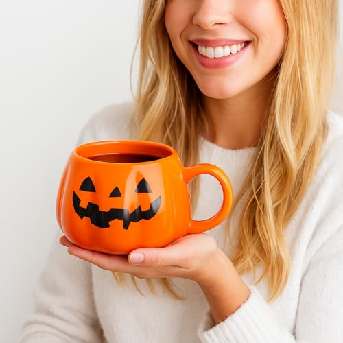 Orange Halloween Pumpkin Mug 12oz Cute Pumpkin Shaped Coffee Cup - Jmugmt