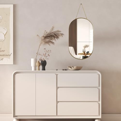 Oval Wall Mirror with Gold Frame - 16x9.2 Inch Decorative Hanging Mirror