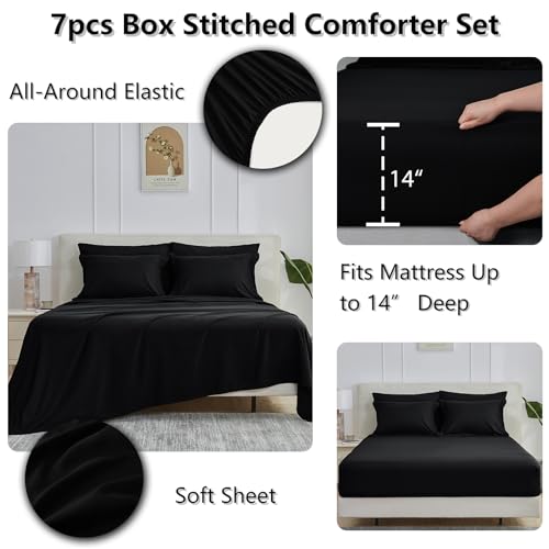 7-Piece Queen Comforter Set - All-Season Down Alternative Bed in a Bag