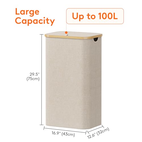 Lifewit 100L Laundry Basket with Lid & Removable Bag, Beige