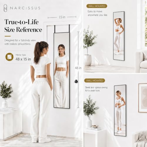 47x14 Inch Full Length Mirror, Over-the-Door or Wall Mounted Dressing Mirror