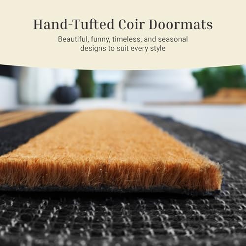 Natural Coir Welcome Doormat - 17x30 Inch Script Entryway Mat with Non-Slip
