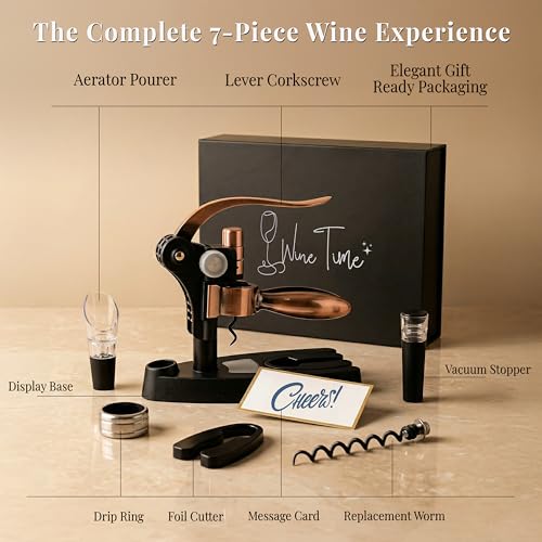 Luxe Bronze Complete Corkscrew Wine Opener Set with 7 Accessories – Effortless Uncorking & Preservation
