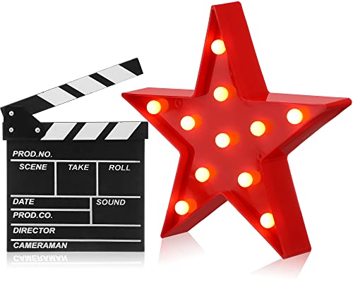 Movie Night Party Decorations: LED Marquee Star Sign and Wood Clapper Board