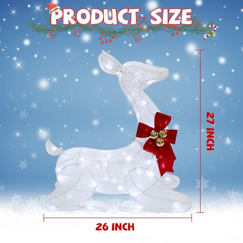 27-Inch Outdoor Christmas Reindeer Decoration with Lights and Bows