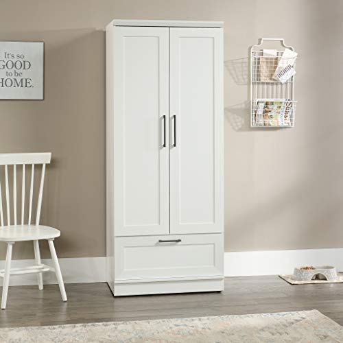 Wardrobe Storage Cabinet with Garment Rod and Drawer, Soft White