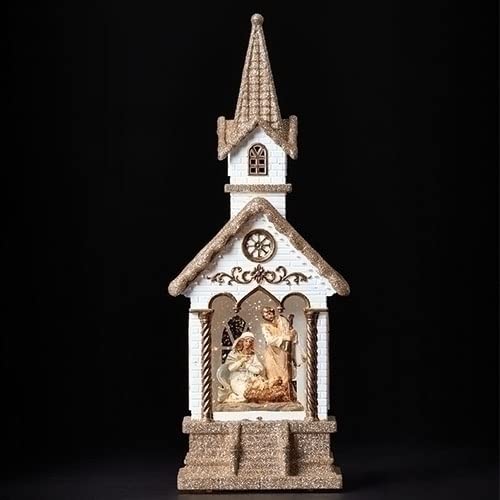 Roman Christmas Inc. 11" LED Confetti Light Church Lantern Snow Globe Holiday Decor