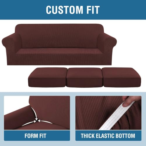 4 Piece Stretch Sofa Covers for 3 Cushion Couches - Burnt Brick