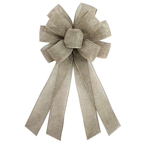 Christmas Linen Burlap Wreath Bow 20x11 in | Chmacura Linen Holiday Front Door Decor