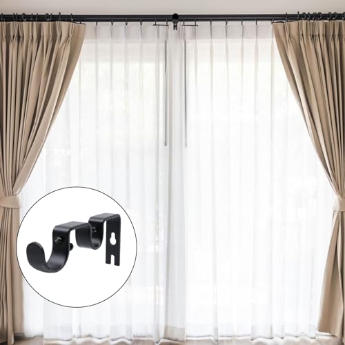 6-Pack Metal Double Curtain Rod Brackets, Heavy Duty Wall Mount Holders