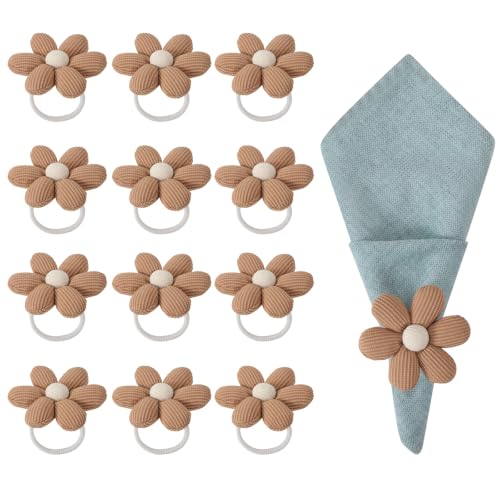 Poefditev Khaki Flower Napkin Rings Set of 12 Made of Corduroy