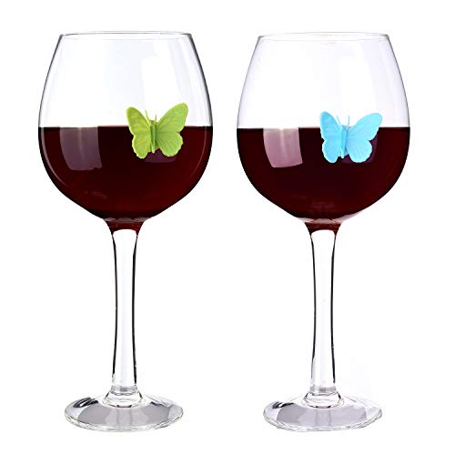 Butterfly Silicone Wine Glass Markers Set of 10 with Suction Cups – Reusable Drink Charms for Parties