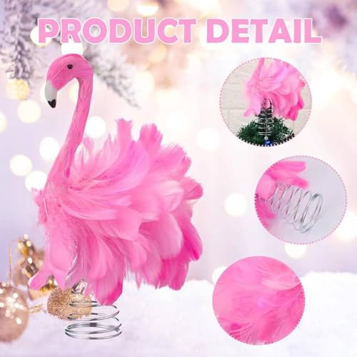 Pink Flamingo Christmas Tree Topper - Faux Feather Bird Ornament