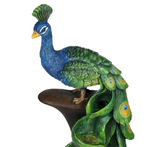 39-Inch Peacock Outdoor Water Fountain with LED Lights