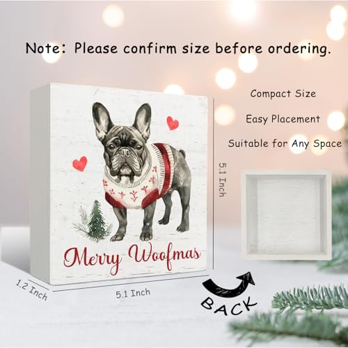 Nrleey French Bulldog Christmas Wooden Sign - Holiday Holiday Decor, Gift, 5x5 Inches