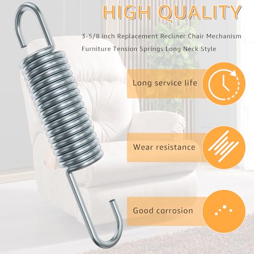 Recliner Chair Mechanism Tension Springs - 3-5/8 Inch Long Neck (2-Pack)