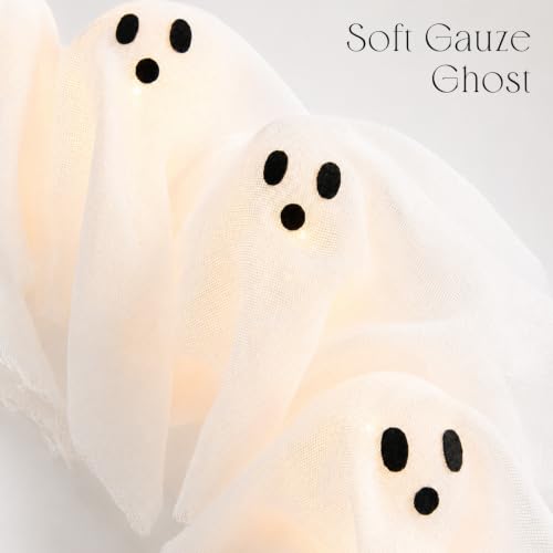 22-Inch Lighted Ghost Wreath with Remote, 8 Modes & Timer