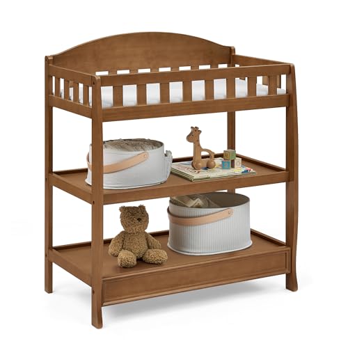 Infant Wooden Changing Table with Pad & 2 Storage Shelves - Chestnut