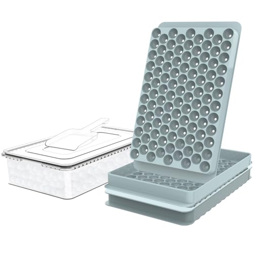 Mini Pebble Ice Cube Trays with Lid and Storage Bin - 2 Pack with Scoop