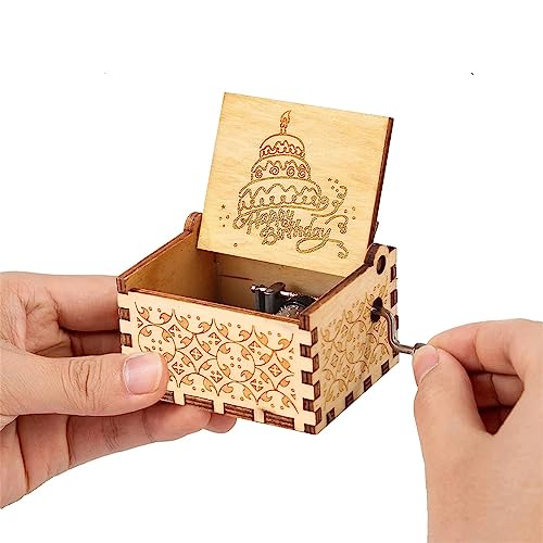 Happy Birthday Wooden Music Box, Hand Crank Musical Gift for Birthday