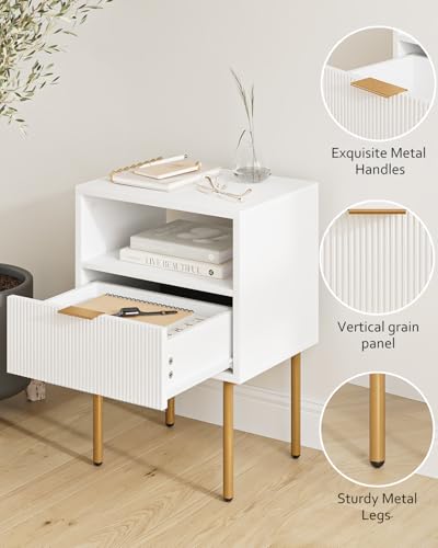 Mid-Century Modern Nightstand with Storage Drawer and Open Shelf