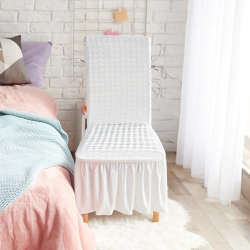 Stretch Dining Chair Cover with Ruffled Skirt - Elastic Seat Slipcover