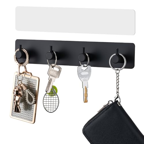 Wall-Mounted Key Holder with 4 Hooks - Adhesive Metal Key Rack for Entryway