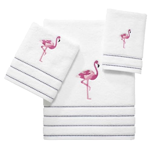 Embroidered Flamingo Cotton Fingertip Towels, 11x18 Inch Set of 2