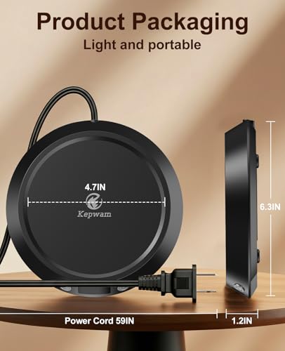 Kepwam Black Mug Warmer for Desk - 3 Temp Settings & 2-9H Timer, Coffee & Candle Warmer